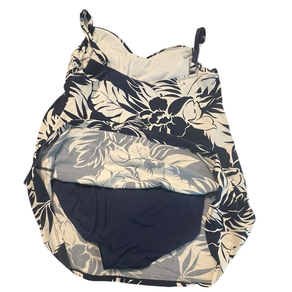 Beach House One Piece Swimsuit Swim-dress Size 16 Navy White Floral - Picture 4 of 8
